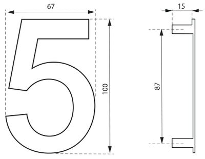 Chiffre 5 à visser hauteur 100 mm inox THIRARD