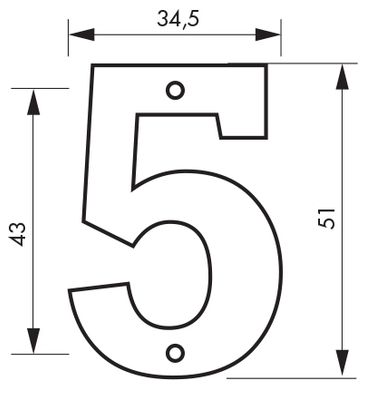 Chiffre 5 à visser hauteur 51 mm laiton THIRARD