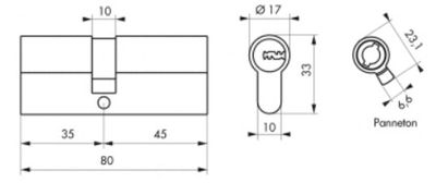 Cylindre de serrure double entrée 35 x 45 mm Transit 1 haute sécurité nickelé 5 clés THIRARD