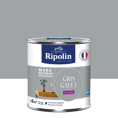 Peinture murs, boiseries et radiateurs gris galet velours 0,5 L - RIPOLIN