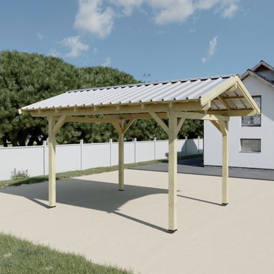 Carport double pente bois massif naturel 17.85 m²  - HABRITA