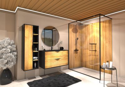 Meuble de salle de bains Frenchart 2 portes L100 x H56 x P47 cm panneau de particules noir et chêne - CONCILIO