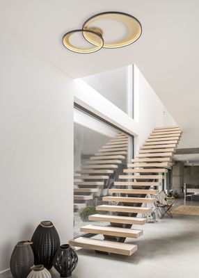 Plafonnier LED 2 cercles Granada noir et or 3250 lumens blanc chaud - TRIO