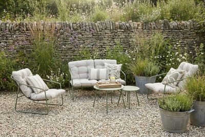 Salon de jardin LOLA acier vert 4 places avec coussins - BOCARNEA