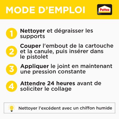 Mastic colle de fixation Plinthes bois cartouche 380 g - PATTEX