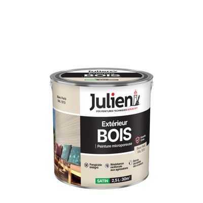 Peinture extérieur bois microporeux satin Blanc Perle 2,5L JULIEN