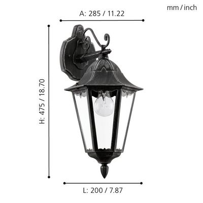 Applique extérieur descendante E27 Navedo noir IP44 60W - EGLO
