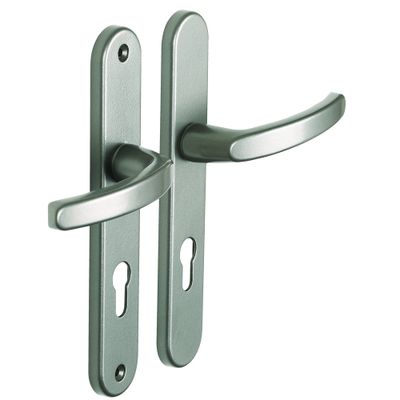 Poignées de porte sur plaques à cylindre Beverly aluminium gris inox ALPERTEC