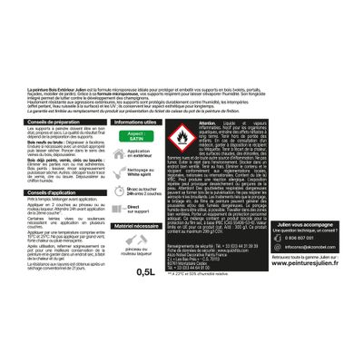 Peinture bois blanc satin 0,5 L - JULIEN