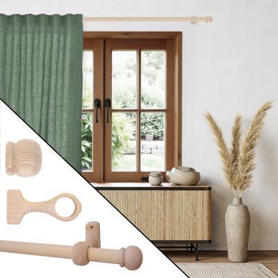 Kit tringle à rideaux en bois 1.80 m diam 20 mm Finition Bois brut - MOBOIS