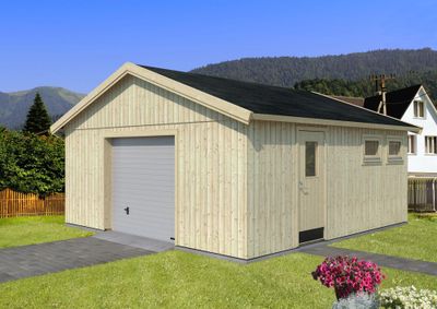 Garage en bois Palmako André à porte sectionnelle motorisable - Double vitrage - 39,8 m², Livraison à domicile incluse - PALMAKO