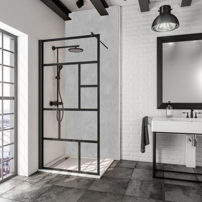Paroi de douche à l'italienne 120x200 cm profilé noir verre sérigraphié décor atelier 6 mm New Style - SCHULTE