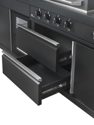 Cuisine d'extérieure Athène S  noire avec évier, réfrigérateur, plan de travail et barbecue - BRASERO