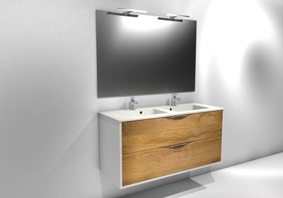 Meuble de salle de bains Frenchart 2 portes 120 x 56 x 47 cm panneau de particules blanc et chêne - CONCILIO