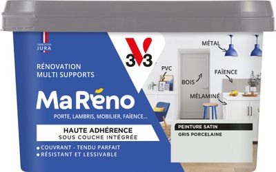 Peinture de rénovation multi- V33supports MaRéno gris porcelaine finition satinée 0,5 L - V33