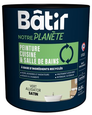 Peinture cuisine et bain satin vert alligator 0,5 L - BATIR NOTRE PLANETE