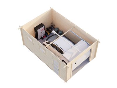 Garage en bois toit plat Rasmus avec porte sectionnelle - ép.44 mm - 25,5 m² hors-tout - PALMAKO