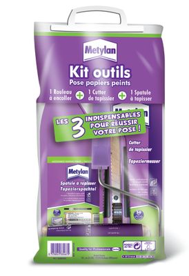 Kit d'outils rouleau, cutter et spatule pour pose de papiers peints METYLAN