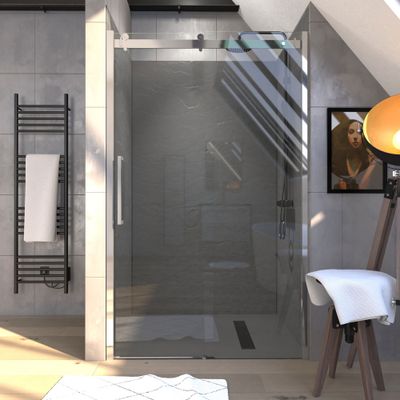 Porte de douche coulissante 120x200 cm profilé chrome verre transparent 8 mm Rolling - AURLANE