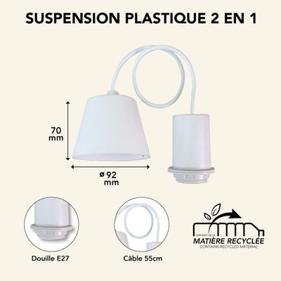 Monture plastique E27 pour suspension ou ampoule déco blanc - TIBELEC