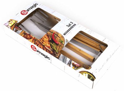 Coffret de 3 accessoires de cuisson pour barbecue avec manche en bambou SOMAGIC
