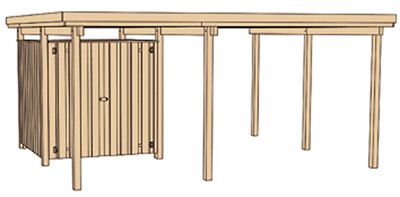 Carport 607 T1 avec local toit plat, Livraison à domicile incluse - WEKA