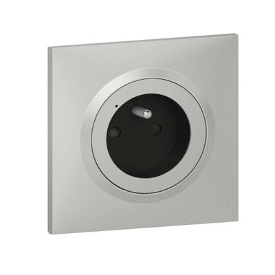 Prise électrique connectée encastrable avec terre + plaque Aluminium - Dooxie with Netatmo LEGRAND