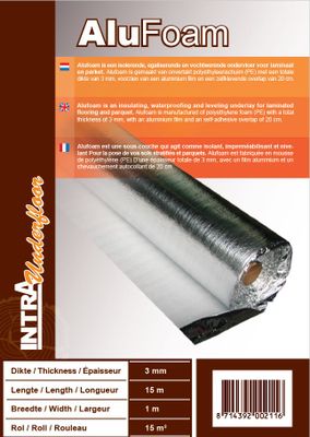 Sous-couche pour revêtements de sol - pare-vapeur intégré et rabats -ép. 3mm avec rabat rouleau de 15m2 AJ TIMBER