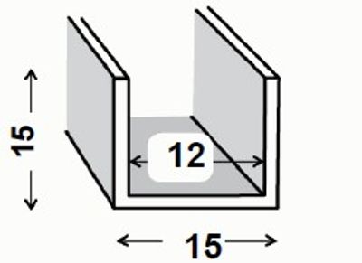 Profilé U aluminium brut 15 x 15 x 15 x 1,5 mm intérieur 12 mm 1 m CQFD