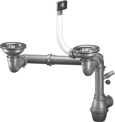 Vidage manuel avec trop plein Ø90 mm et siphon pour évier 2 bacs - NORD INOX