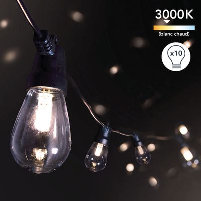 Guirlande lumineuse extérieur solaire LED remplaçable 8,4m Venusia noir IP44  10X3,8 W blanc chaud - TIBELEC