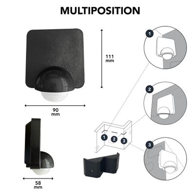 Détecteur de mouvement infrarouge noir multi-pose IP54 - TIBELEC