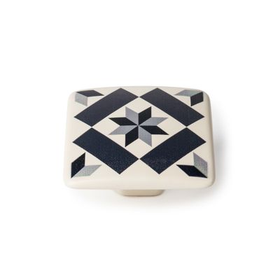 Bouton de meuble carré carreau de ciment noir et gris 37 x 37 mm REI