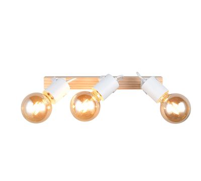Réglette 3 spots E27 Lynar blanc et bois E27 3x10W - REALITY