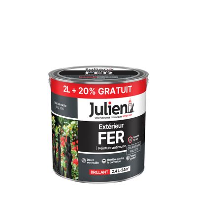 Peinture fer antirouille gris anthracite RAL 7016 brillant 2 L + 20 % gratuit - JULIEN