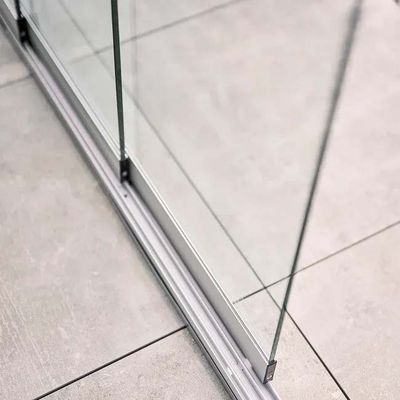 Paroi vitrée coulissante en verre transparent gris foncé métallique T. 4 m - BIOHORT