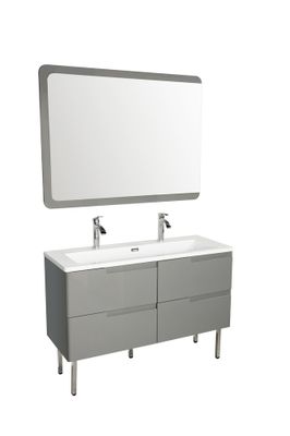 Meuble De Salle De Bain Avec Grande Vasque Et Miroir Kalo Gris L 1200 Mm 1066655 Salle De Bains L Entrepot Du Bricolage