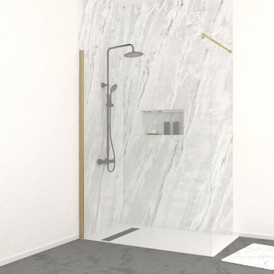 Paroi de douche à l'italienne 140x200 cm profilé or verre transparent 8 mm Parma - AURLANE