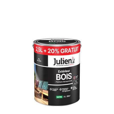 Peinture bois noir RAL 9005 satin 2,5 l + 20 % - JULIEN