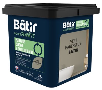 Peinture cuisine et bain satin vert paresseux 2 L - BATIR NOTRE PLANETE