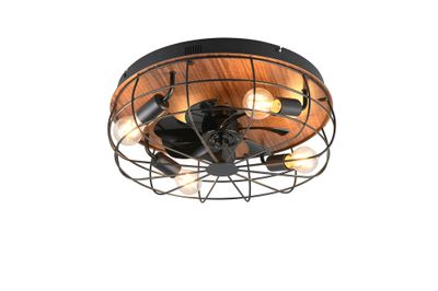 Ventilateur de plafond industriel 4xE27 + télécommande Noir/bois Ø48cm - Trondheim REALITY