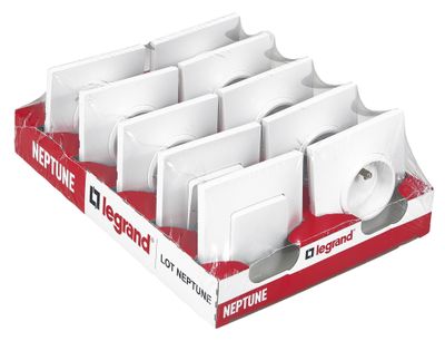 Prises électriques avec terre par 8 + interrupteurs va-et-vient par 2 Blanc - Neptune LEGRAND