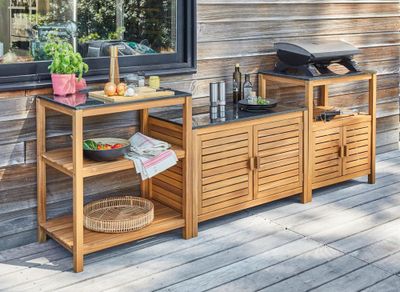 Console fidgi  en acacia et plateau granit noir PROLOISIRS Livraison à domicile incluse