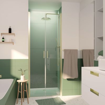 Porte de douche battante 80x200 cm profilé or verre transparent 6 mm Saloon - AURLANE