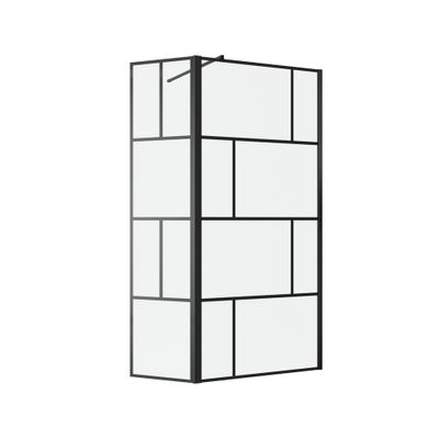 Paroi de douche à l'italienne avec déflecteur 90+40x195 cm profilé noir verre transparent 5 mm Bricks - AURLANE