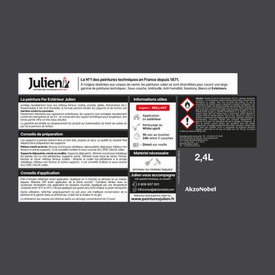 Peinture fer antirouille noir RAL 9005 brillant 2 l + 20 % gratuit - JULIEN