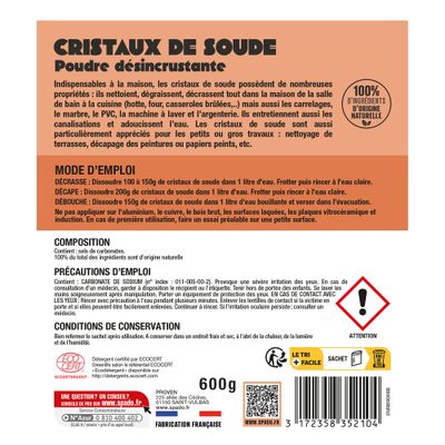 Cristaux de soude poudre Ecocert 600g SPADO ORIGINES