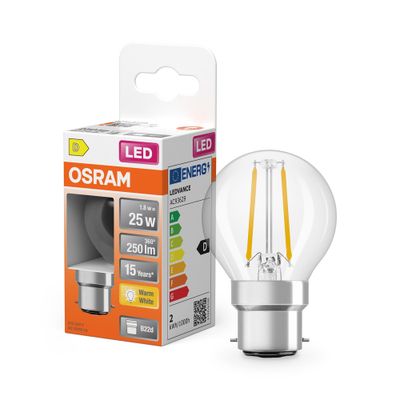 Ampoule LED B22 sphérique à filament 2.5 W = 250 lumens blanc chaud - OSRAM