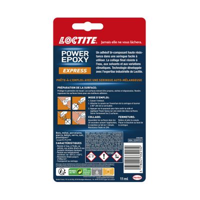 Colle de réparation Power époxy express seringue invisible gel tube 11 ml - LOCTITE