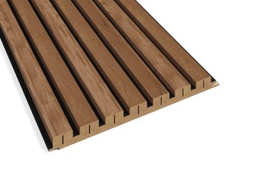 Panneau acoustique mural mdf 3D Latt finition castle oak sur fond noir - 20 x 287 x 1250 mm - AJ TIMBER
